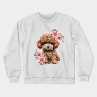 Cute Miniature Toy Poodle With Flowers Watercolor Art Crewneck Sweatshirt